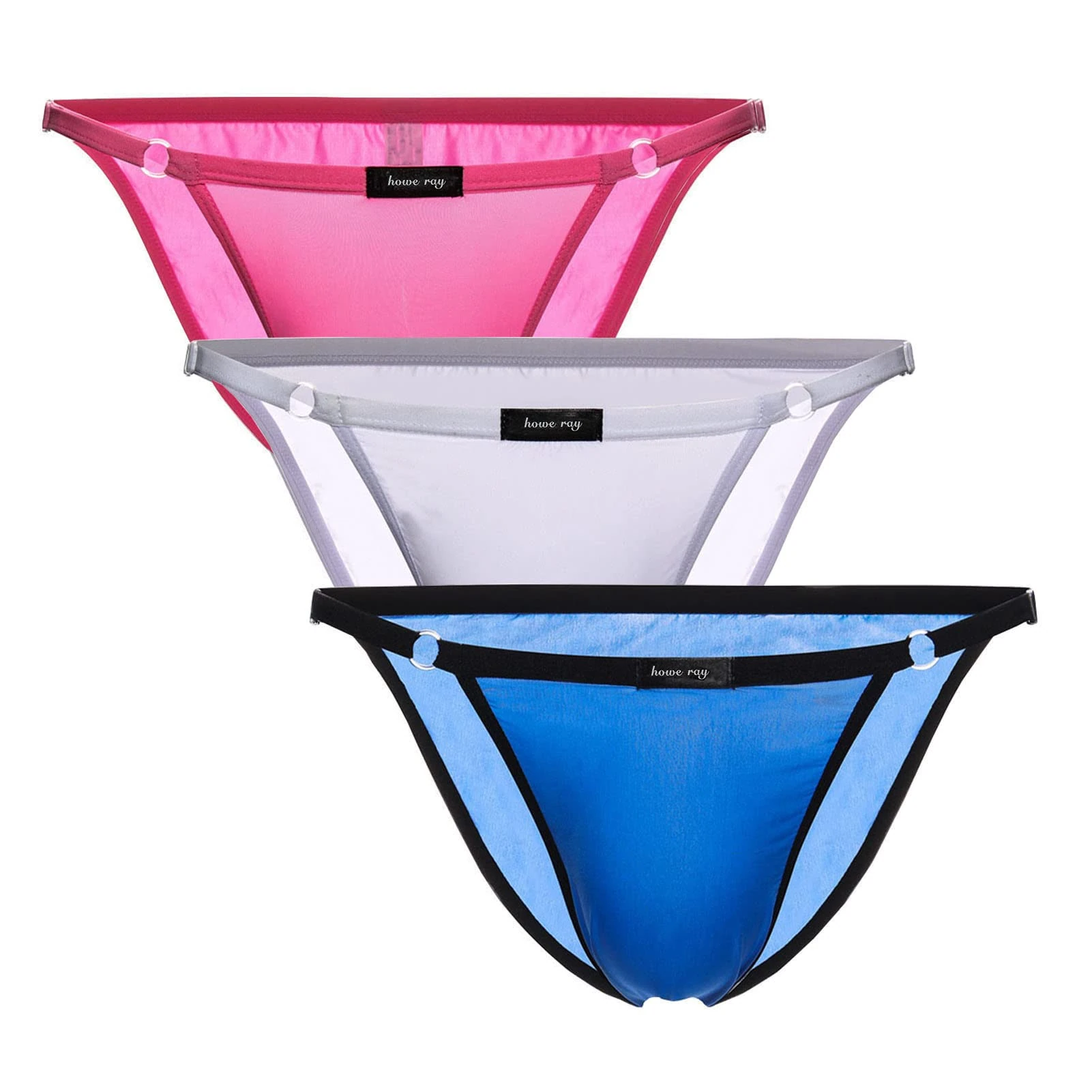 Uneihoiz Men's Soft Comfort Underwear Adjustable String Waist Bikini Briefs Pink/White/Sapphire Blue