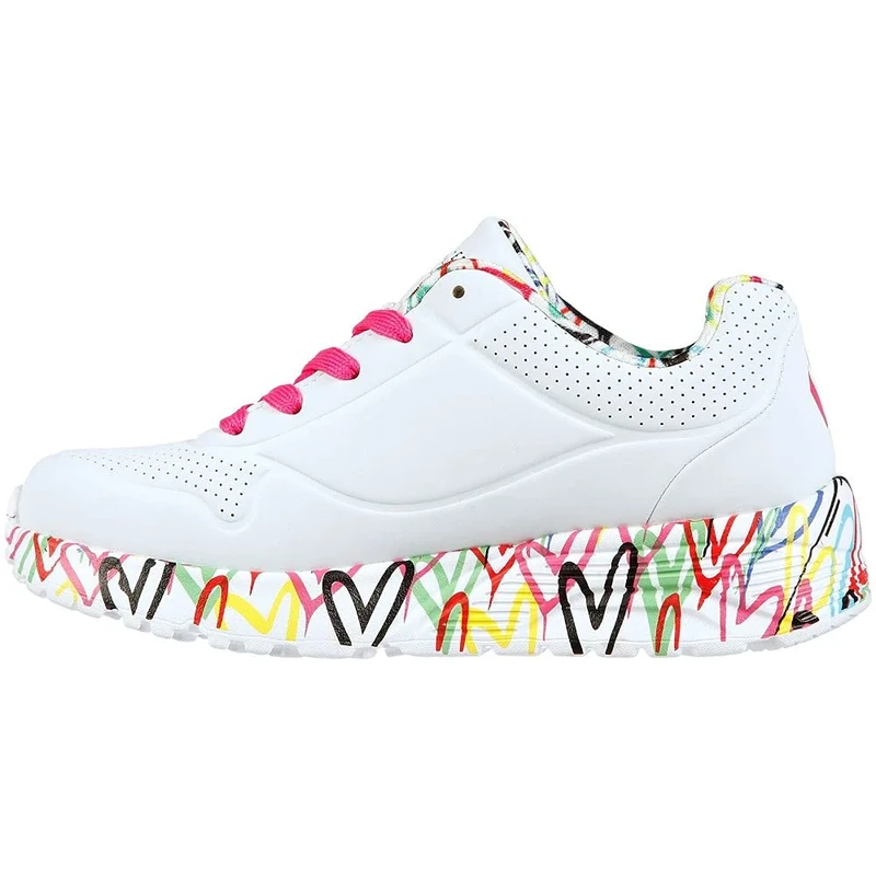 Skechers Girl's Uno Lite Lovely Luv Sneakers, White Synthetic/H. Pink Trim, 13 UK Child