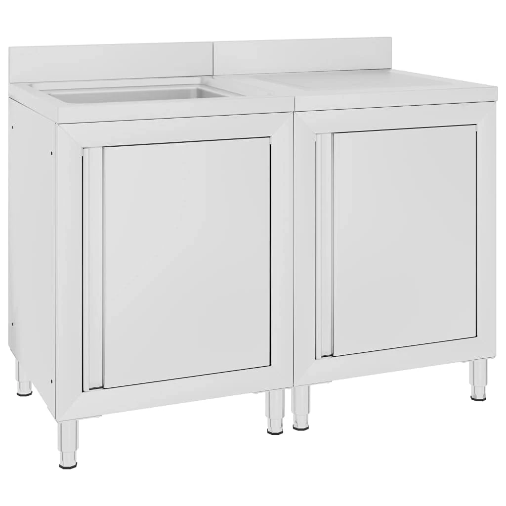 vidaXL Commercial Kitchen Sink Cabinet Food Service Storage Cabinet Restaurant Cupboard Working Table Kitchen Organiser Stainless Steel