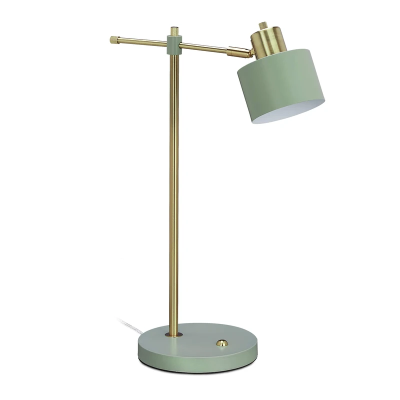 Relaxdays 10034201 Metal Work Table Lamp, Tilting Lampshade, Desk Lampshade, E27, Gold, Green, Iron, 1 Piece