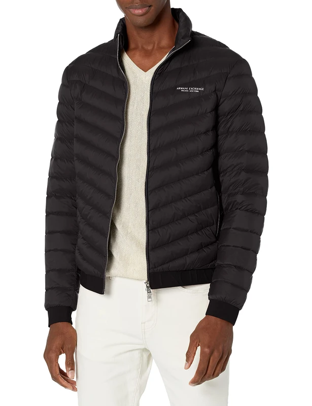 Armani Exchange Quilted Milano/New York Zip Jacket - Black/Grey XL