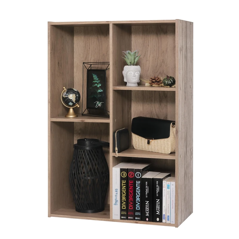 Iris Ohyama Wooden Cube Bookshelf, 5 Tier, 60cm wide, Ash Brown, Multipurpose, Modular, Open Display, For Living Room, Home Office, Bedroom, Space-Saving, Books, CD, Decor, Easy Assembly, CX-23C