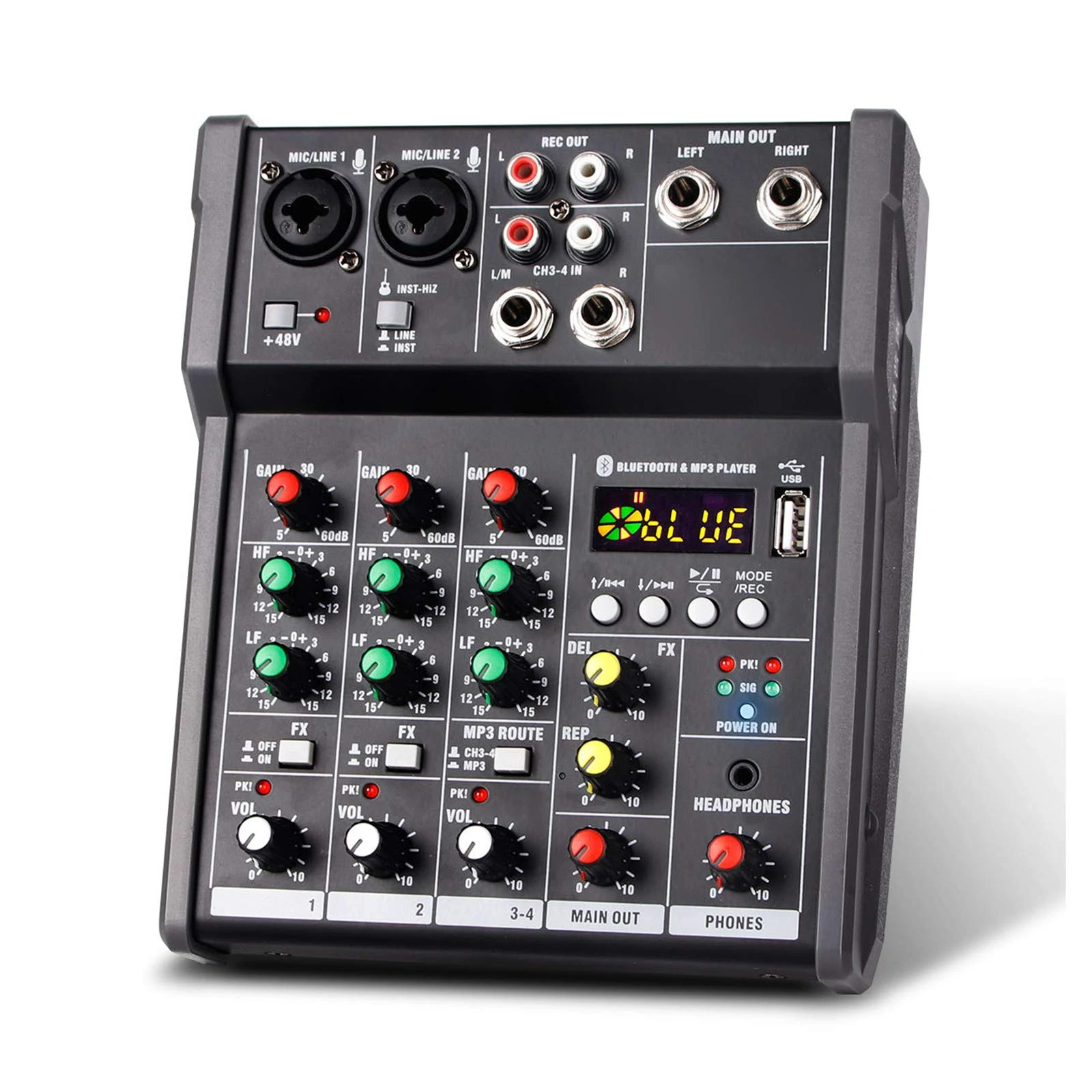 Studio Mixing Desks, Bluetooth Sound Card 4 Channel Audio Portable Mixer Audio Mixer Ktv Karaoke USB Small Sound Card Bluetooth Record