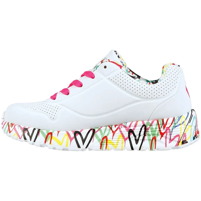 Skechers Girl's Uno Lite Lovely Luv Sneakers, White Synthetic/H. Pink Trim, 1 UK Child - Image 1