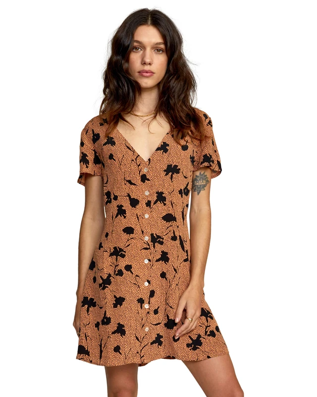 RVCA Women's Woven Short Sleeve Casual, Avery Dress/Canyon Rose, Large - Image 1
