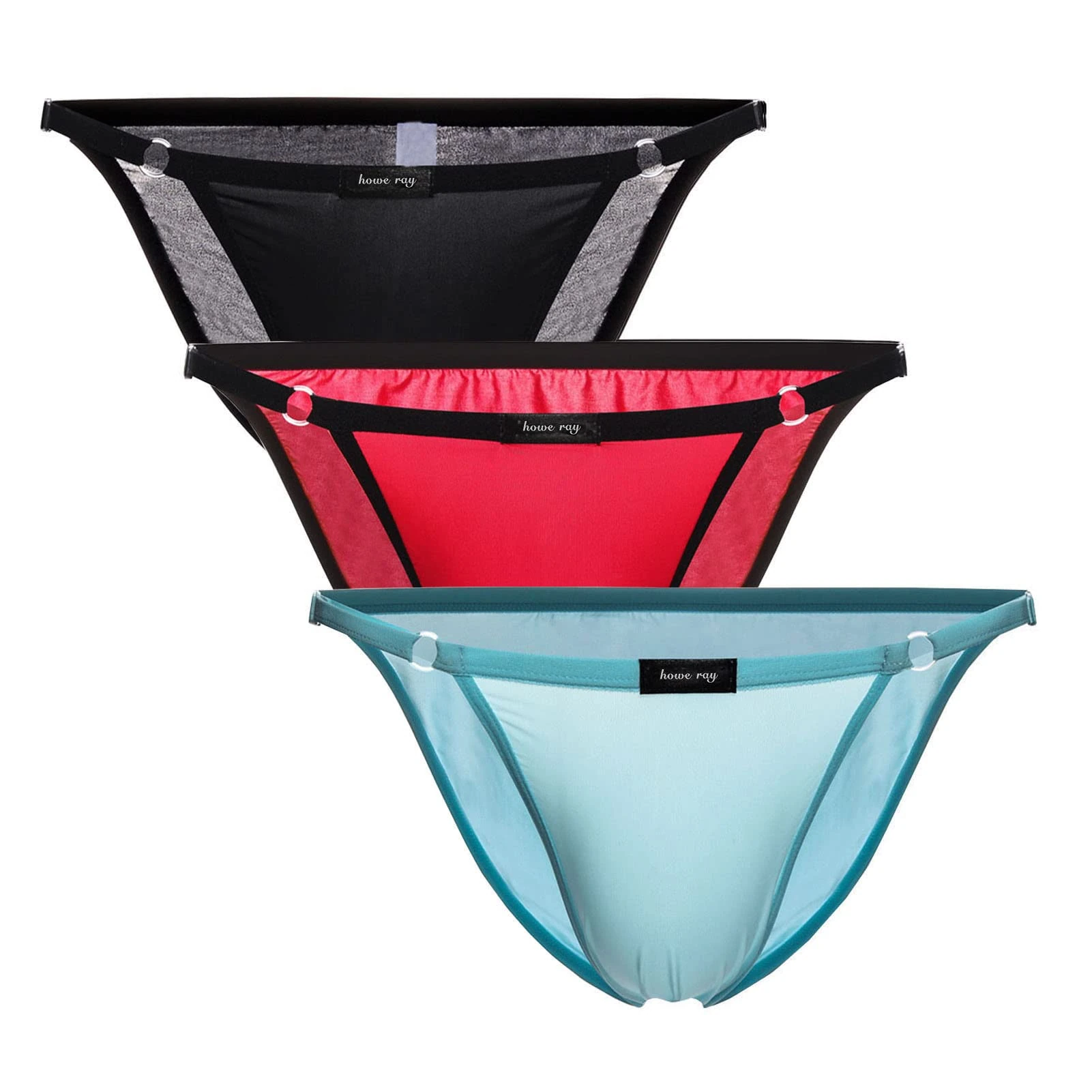 Uneihoiz Men's Soft Comfort Underwear Adjustable String Waist Bikini Briefs Black/Red/Light Blue