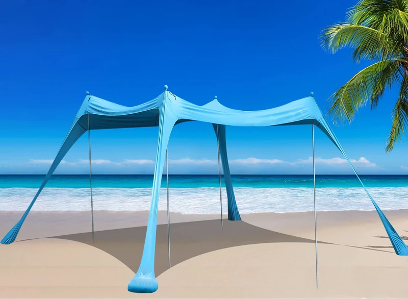 BOTINDO Family Beach Tent Canopy Sun Shade, Pop Up Grande Beach Tent Sun Shelter Stability 4 Poles with Portable Carry Bag Outdoor Shade for Fishing Backyard Camping (Turquoise, 10x10FT 4Pole)