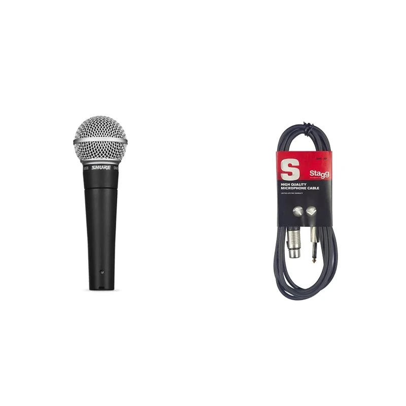 Shure SM58-LC Cardioid Dynamic Vocal Microphone,Black & Stagg 6m XLR to Phono Plug Microphone Cable