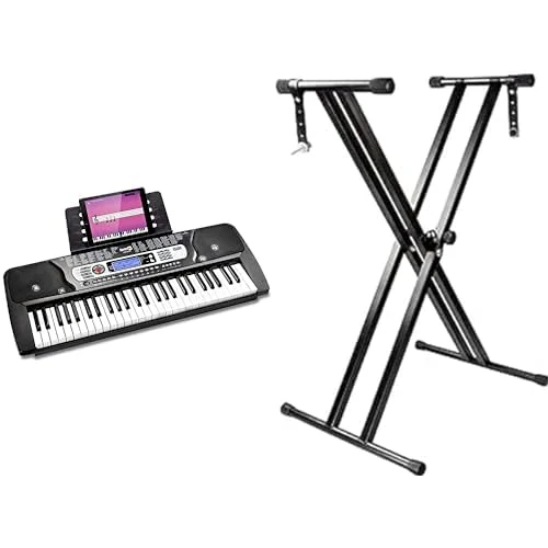 RockJam 54 Key Keyboard Piano with Sheet Music Stand, Power Supply, Simply Piano App & RJX29 Double Braced Keyboard Stand