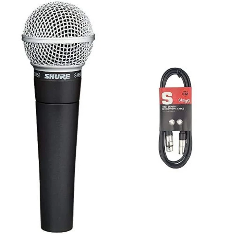 Shure SM58-LC Cardioid Dynamic Vocal Microphone,Black & Stagg 3m XLR to XLR Plug Microphone Cable