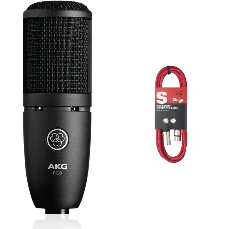 AKG P120 Studio Condenser Recording Microphone & Stagg SMC3 CRD 3 m XLR to XLR Microphone Cable - Red