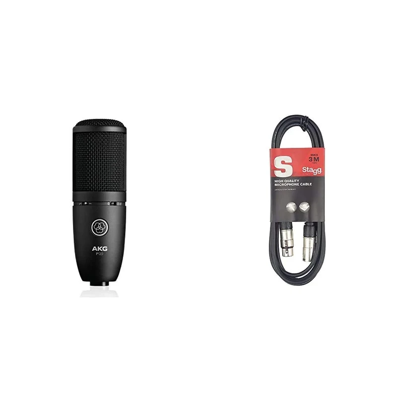 AKG P120 High Performance General Purpose Recording Microphone, Studio Quality, Large Diaphragm, Highly Versatile, Rugged and Robust Design - Black & Stagg 3m XLR to XLR Plug Microphone Cable
