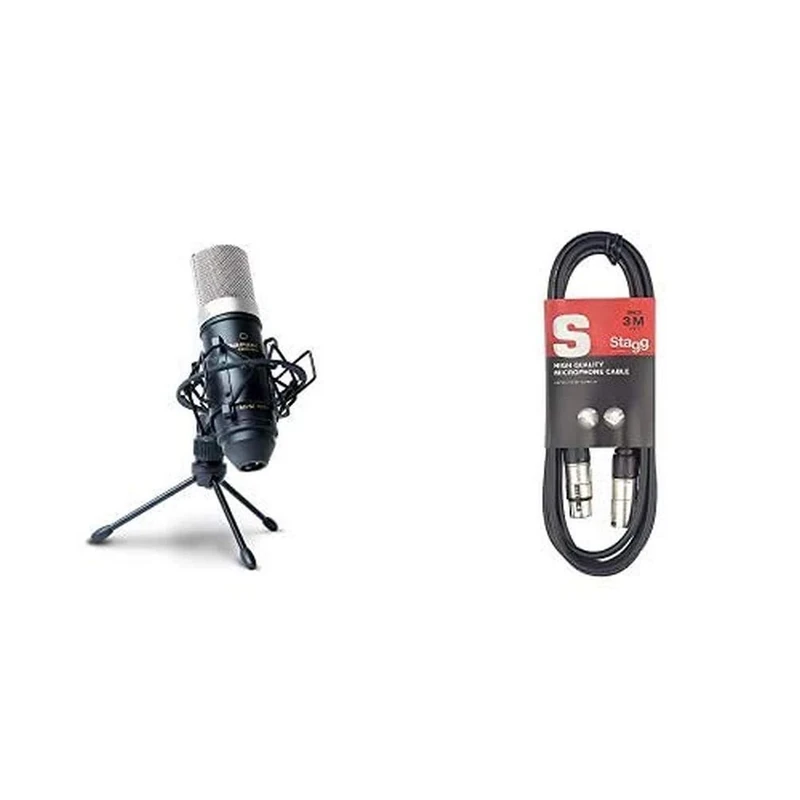 Marantz Professional MPM-1000 - Studio Recording Condenser Microphone with Desktop Stand and Cable - for Podcast and Streaming Projects & Stagg 3m XLR to XLR Plug Microphone Cable