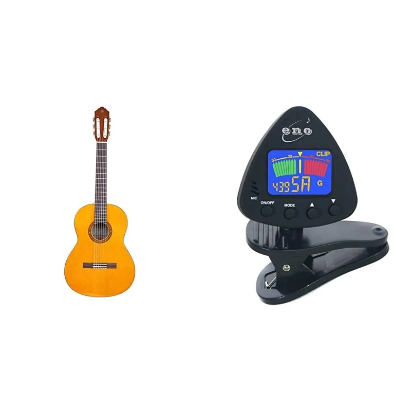Yamaha CS40II Classical Guitar for Learners, 3/4 Size - Traditional Western Body - Natural & ENO 20537 Clip on Guitar Tuner