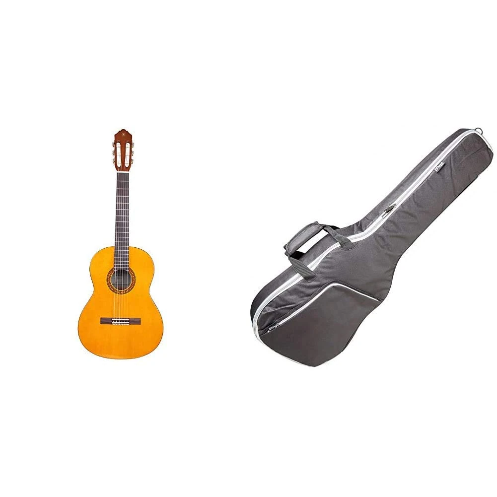 Yamaha CS40II Classical Guitar for Learners, 3/4 Size - Traditional Western Body - Natural & Stagg 3/4 Size Padded Classical Guitar Bag