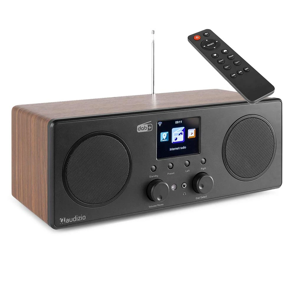 Audizio Bari Internet Digital Radio Tuner DAB Radio with Bluetooth, Mains Powered Stereo Speaker with Spotify Connect Streaming and Radio Alarm Clock, Wood