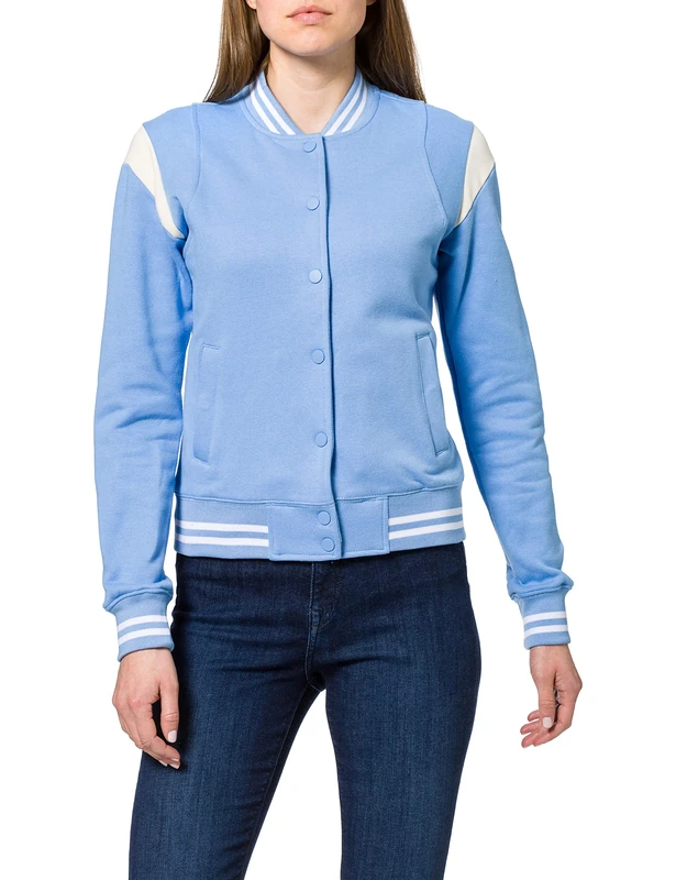 Urban Classics Women's Ladies Inset College Sweat Jacket Varsity, Clearwater/White Sand, XXXL