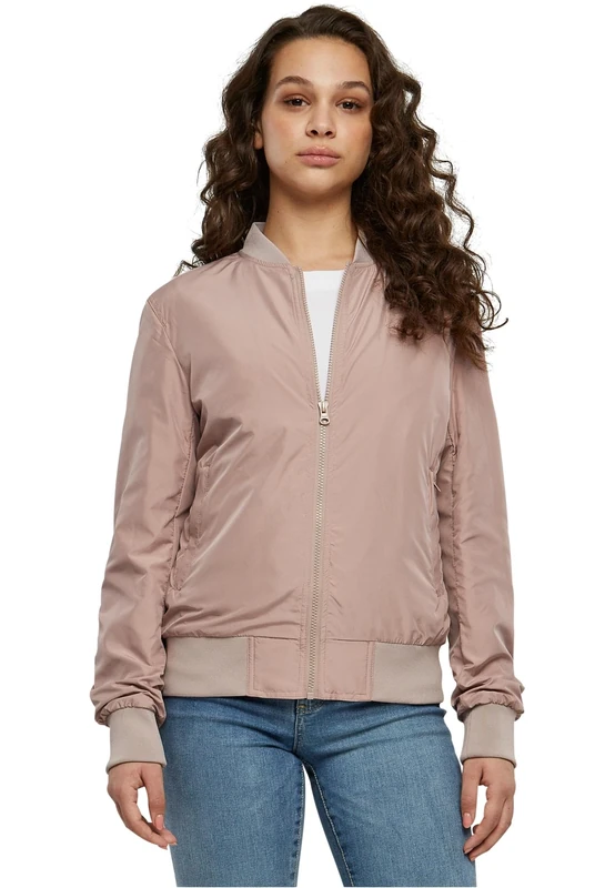 URBAN CLASSICS Women's Light Bomber Jacket with Ribbed Cuffs, Lightweight Flight Jacket for Mid-Season Weather, Longsleeve Jacket with Zipper & Pockets, Colour: Duskrose, Size: 4X-Large