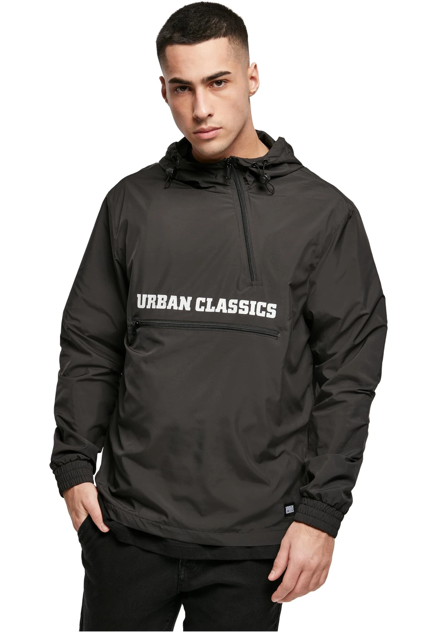 Urban Classics Men's Commuter Pull Over Jacket Windbreaker, Black, S