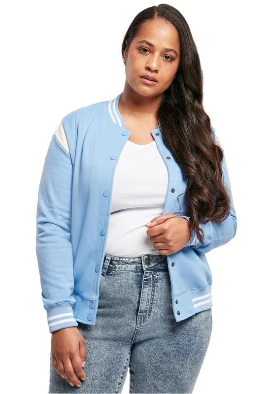Urban Classics Women's Ladies Inset College Sweat Jacket, Clearwater/White Sand, 5X-Large