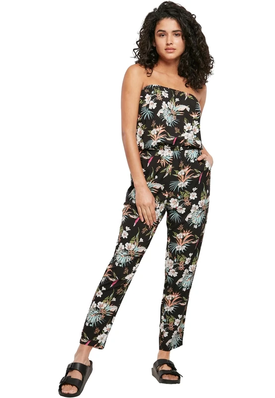 Urban Classics Women's Ladies Viscose Bandeau Jumpsuit, Black Tropical, XXL