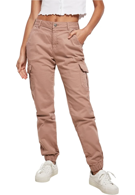 URBAN CLASSICS Combat Cargo Trousers for Women, Cargo Joggers Trousers for Women, Stretch Casual High-Waist Cargo Trousers, Combat Casual Trousers, Colour: Duskrose, Size: 34