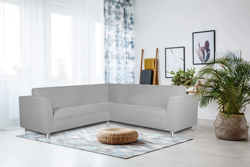 Italian Bed Linen Dahlia Corner Sofa Cover, 92% polyester + 8% elastometer, Light Grey
