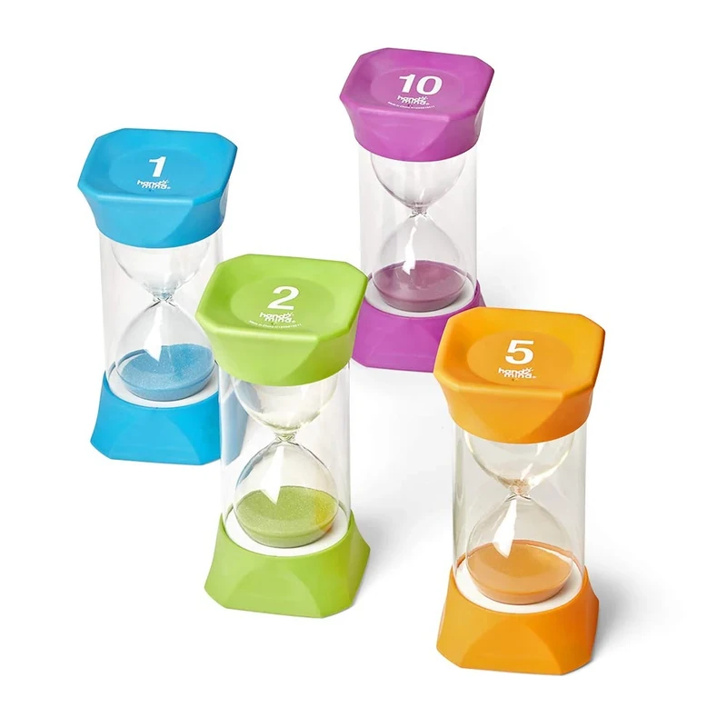 Learning Resources Jumbo Sand Timer Bundle - 1, 2, 5 & 10 Minute Hourglass Timers with Soft Rubber End Cap for Kids and Classroom Games (Set of 4)