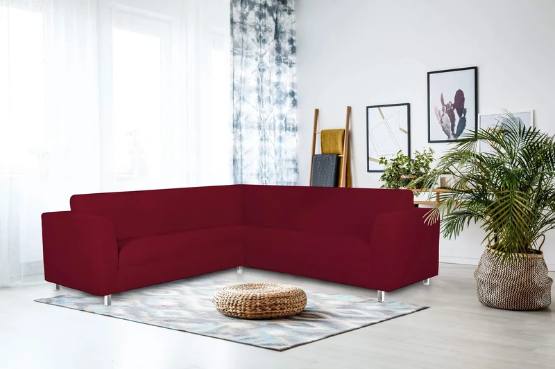 Italian Bed Linen Dahlia Corner Sofa Cover, 92% Polyester + 8% Elastometer, Bordeaux
