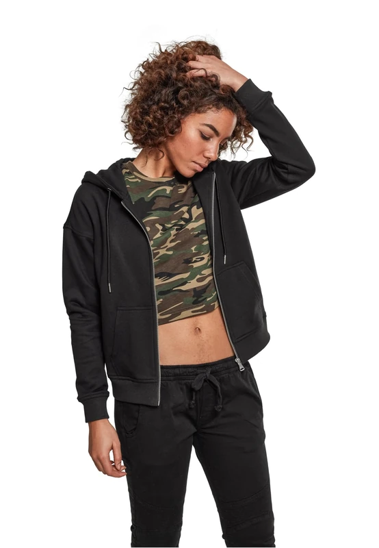Urban Classics Women's Ladies Organic Terry Zip Hoody Cardigan Sweater, Black, 5XL - Image 1