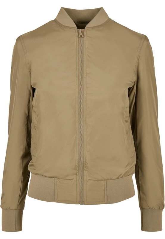 URBAN CLASSICS Women's Light Bomber Jacket with Ribbed Cuffs, Lightweight Flight Jacket for Mid-Season Weather, Longsleeve Jacket with Zipper & Pockets, Colour: Khaki, Size: XX-Large