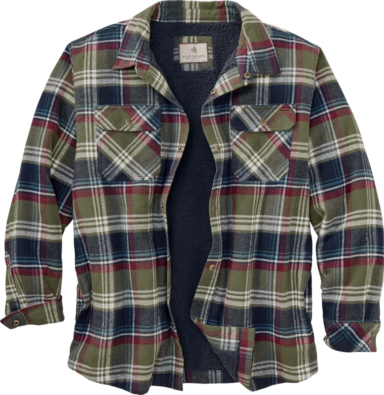 Legendary Whitetails Men's Standard Deer Camp Lined Flannel Shirt Jacket, Nightshade Plaid Berber, Medium