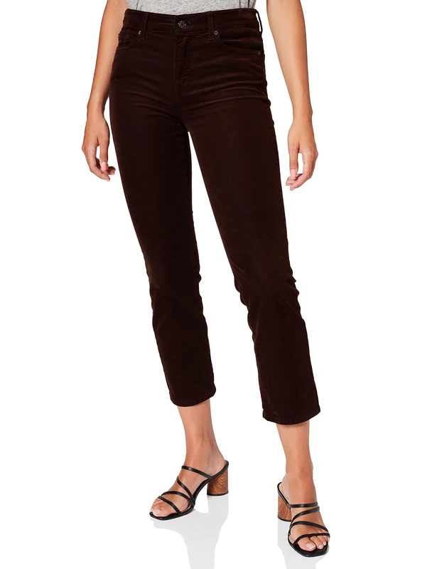 7 For All Mankind Women's The Straight Crop Corduroy Coffee Pants, Brown, 32W x 30L