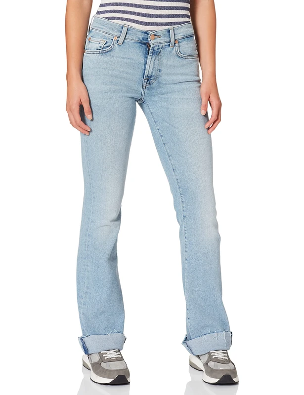 7 For All Mankind Women's Bootcut Luxe Vintage Bright Side with Raw Cut Jeans, Light Blue, 25W x 30L