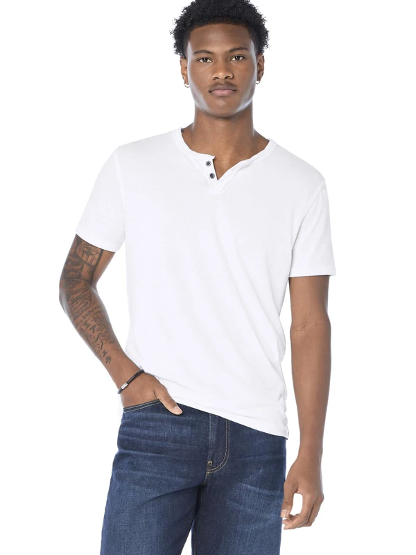Lucky Brand Men's Venice Burnout Notch Neck Tee Shirt T, Bright White, XXL - Image 1