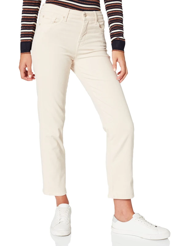 7 For All Mankind Women's The Straight Crop Corduroy Winter White Trouser, 23