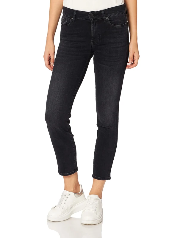 7 For All Mankind Women's Roxanne Ankle Luxe Vintage Any Time Jeans, Black, 24 W/30 L