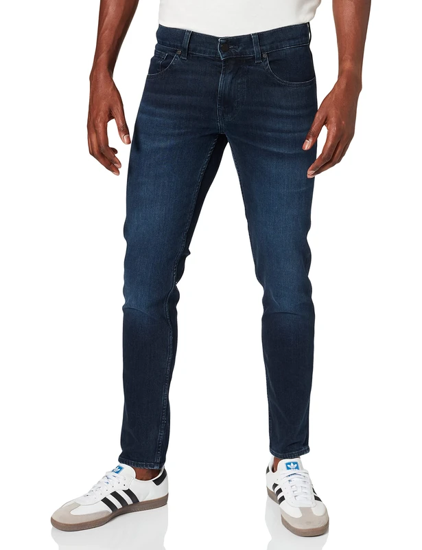 7 For All Mankind Men's Slimmy Tapered Luxe Performance Eco Dark Blue Jeans, 18