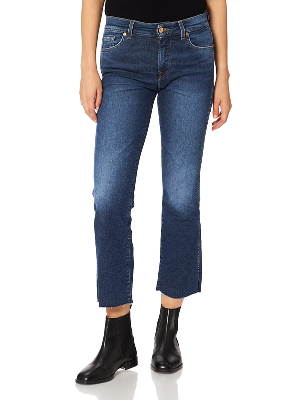 7 For All Mankind Women's Ankle Boot Slim Illusion Eco Above with Raw Cut Jeans, Mid Blue, 29W x 30L - Image 1