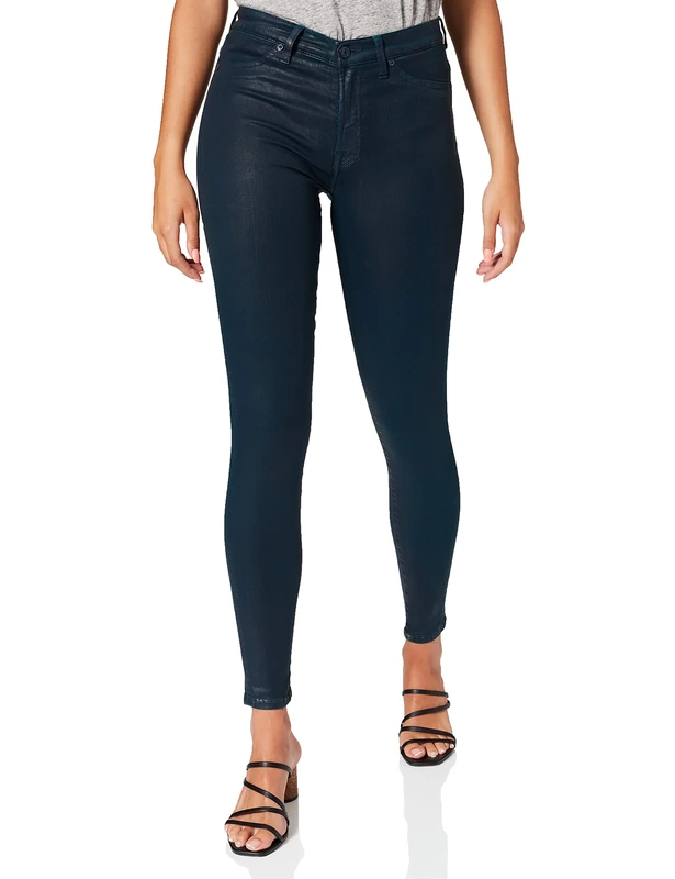 7 For All Mankind Women's Hw Skinny Coated Slim Illusion Peacock Pants, Blue, 29W x 30L
