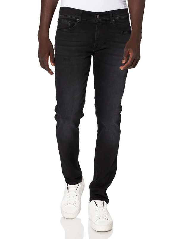 7 For All Mankind Men's Slimmy Tapered Stretch Tek Moving On Jeans, Black, 40 W/30 L