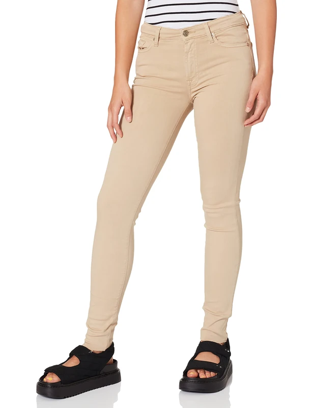 7 For All Mankind Women's Hw Skinny Colored Slim Illusion with Raw Cut Sandcastle Trouser, Beige, W27