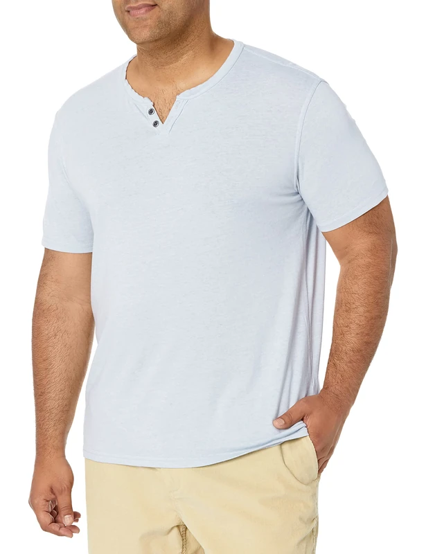 Lucky Brand Men's Venice Burnout Notch Neck Tee Shirt T, Blue Fog, Large