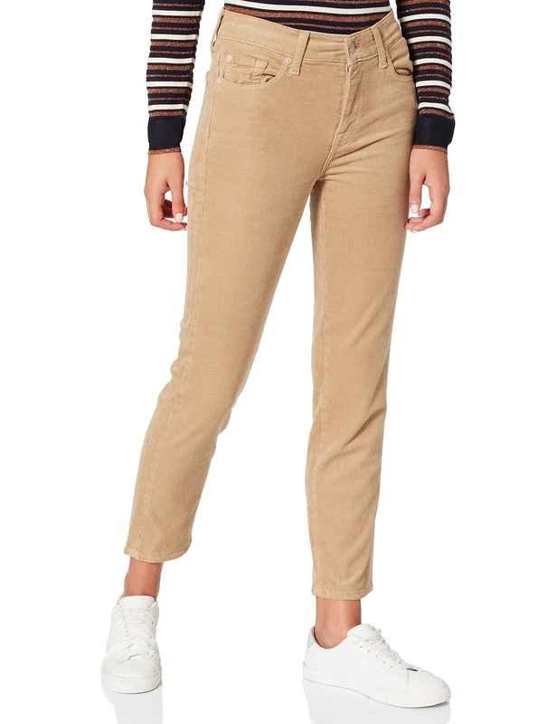 7 For All Mankind Women's The Straight Crop Corduroy Sandcastle Trouser, Beige, 23