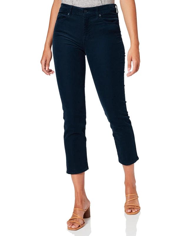 7 For All Mankind Women's The Straight Crop Corduroy Peacock Pants, Blue, 26W x 30L