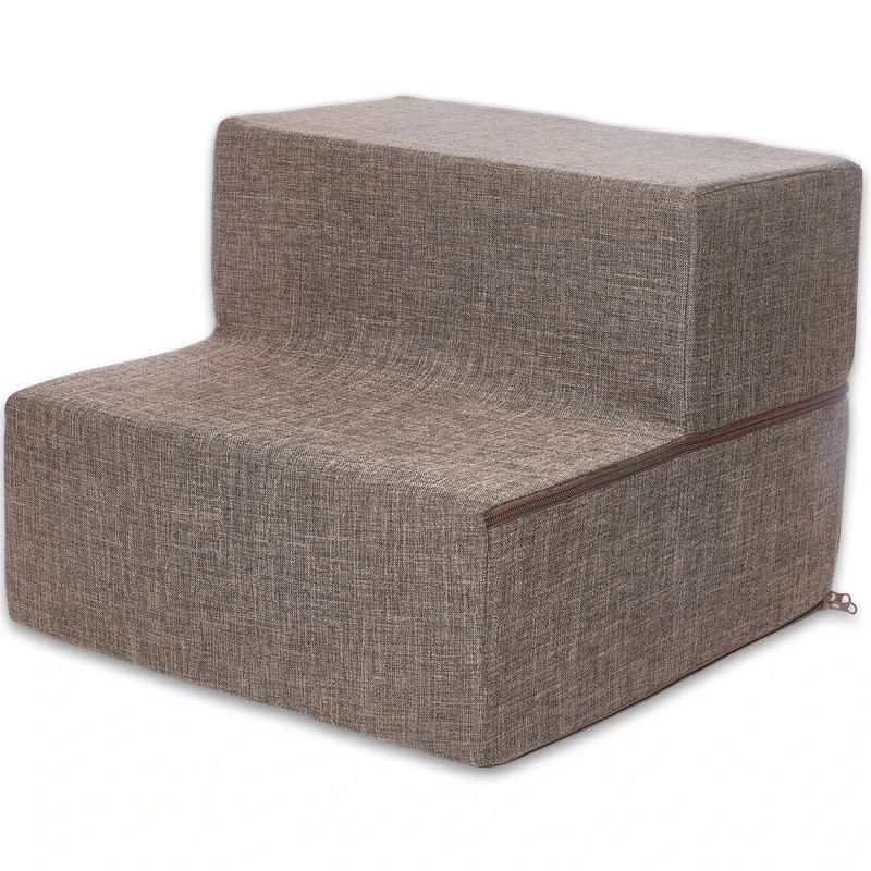 Best Pet Supplies Made in USA Foldable Pet Steps/Stairs with CertiPUR-US Certified Foam Brown Linen, 2-Steps (H: 12"")" (STF242-2)