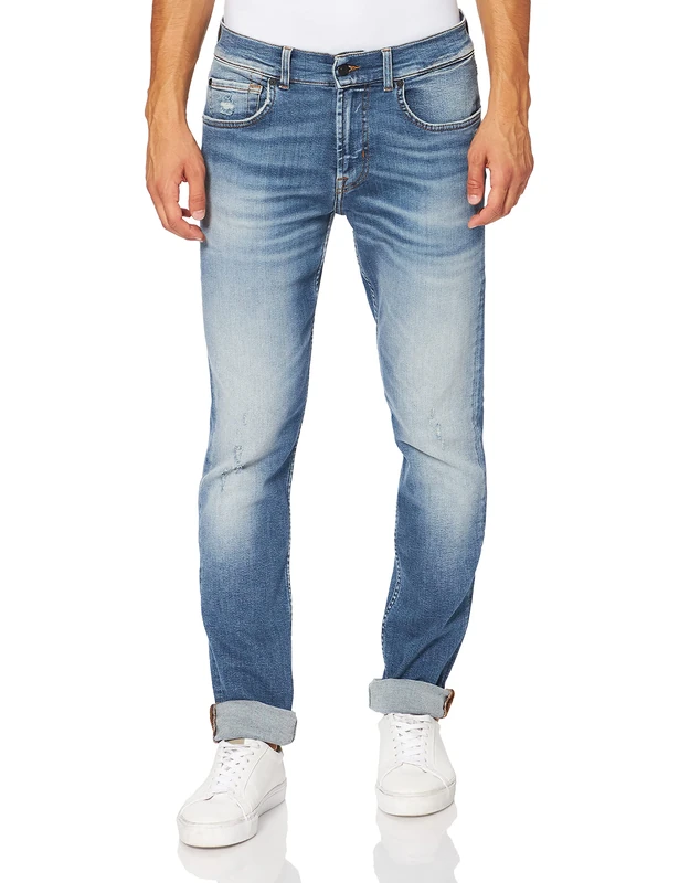 7 For All Mankind Men's Slimmy Tapered Stretch Tek Eco Breathless Jeans, Light Blue, 38 W/30 L