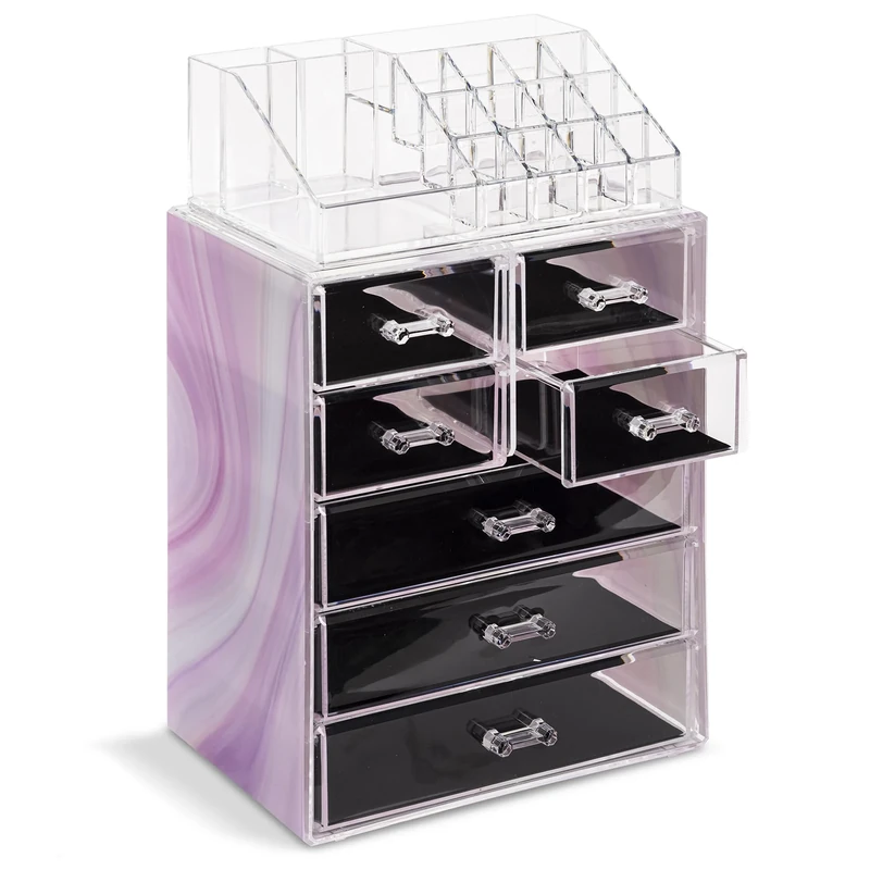 Sorbus Acrylic Cosmetic Storage Box - Tie Dye, 3 Large 4 Small Drawers - Image 1