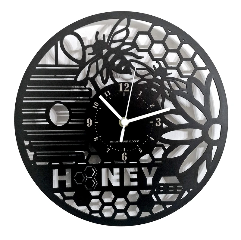 Instant Karma Clocks | Honey Bee Wall Clock | Silent No-Ticking | Perfect for Bedroom, Office, Studio, Cabin, Living Room | Unique Decoration