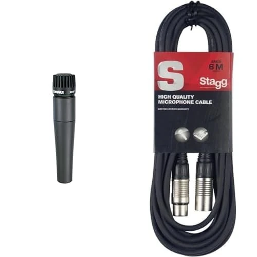 Shure SM57-LCE Cardioid Dynamic Microphone - Black & Stagg SMC6 6 metre standard microphone cable